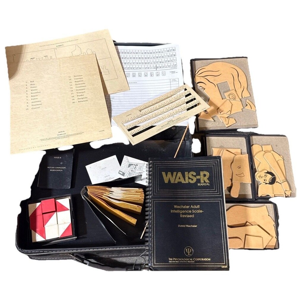 WAIS-R Wechsler Adult Intelligence Scale Test Kit Blocks Puzzles Manual Case!
